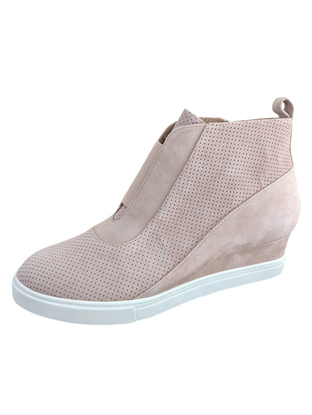 LINEA Paolo Anna Wedge Sneaker Ankle Booties Blush Pink Tan Kid Suede Size 7M